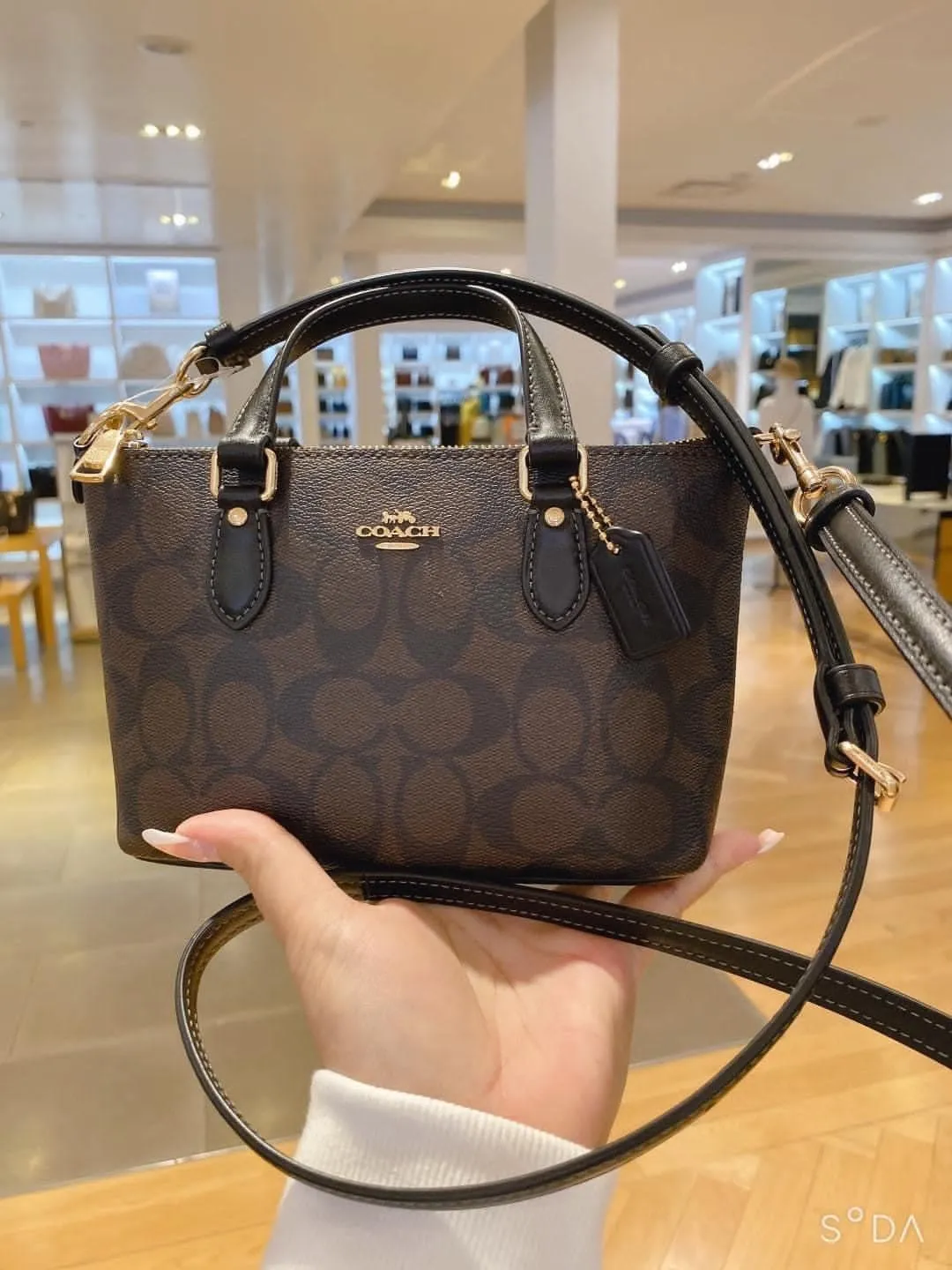 COACH Women's Handbag with Long Belt - Authentic & Stylish (Black/Brown)