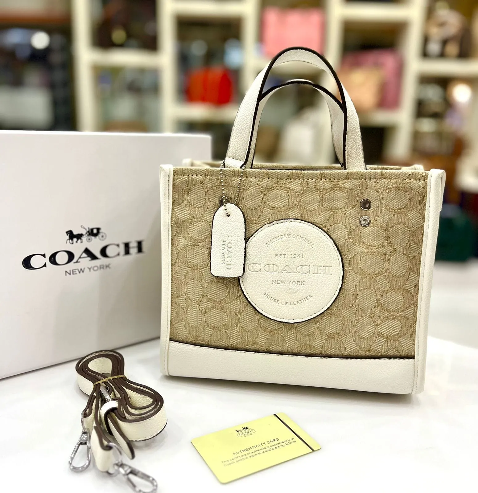 Coach Women's Handbag with Long Belt (Beige / Off White)