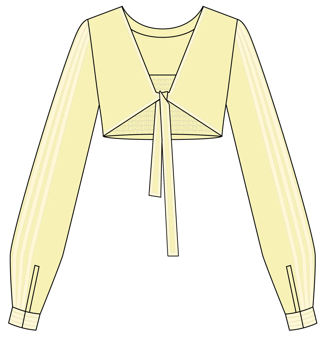 Cropped Silk Blouse with Hand-bound Pleated Sleeves