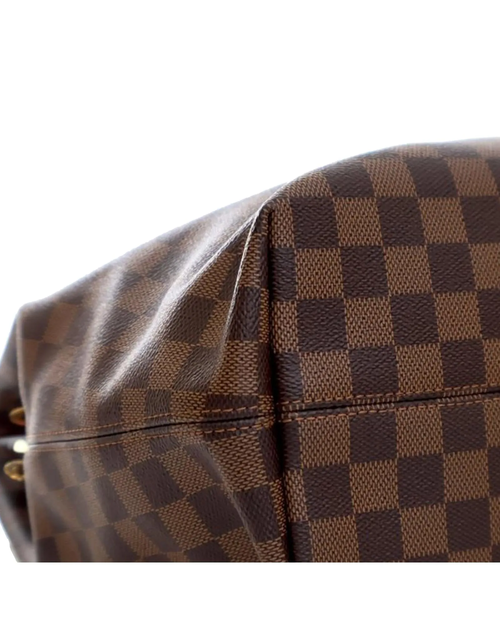 Damier Ebene Canvas Handbag with Leather Strap and Interior Zip Pocket