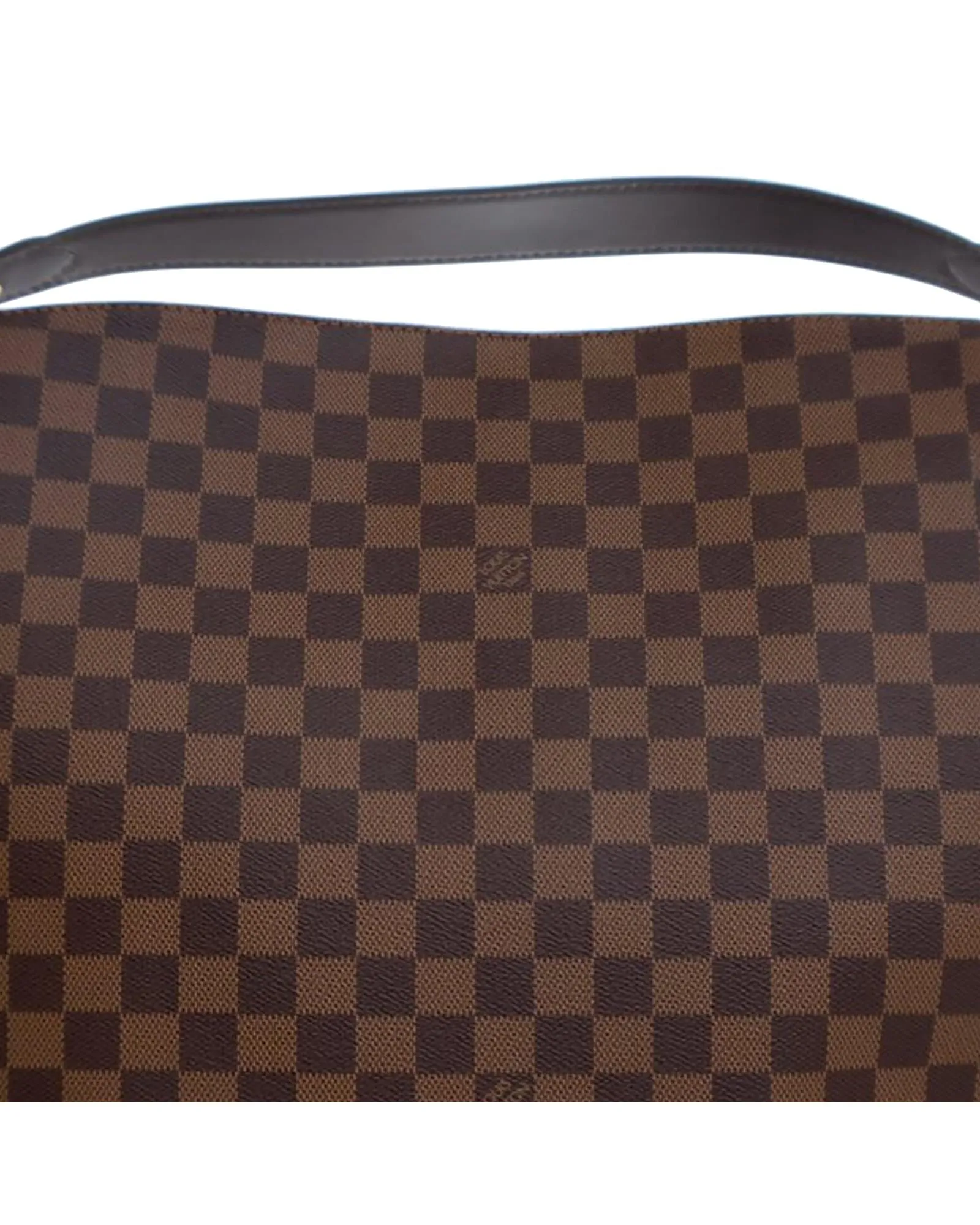 Damier Ebene Canvas Handbag with Leather Strap and Interior Zip Pocket