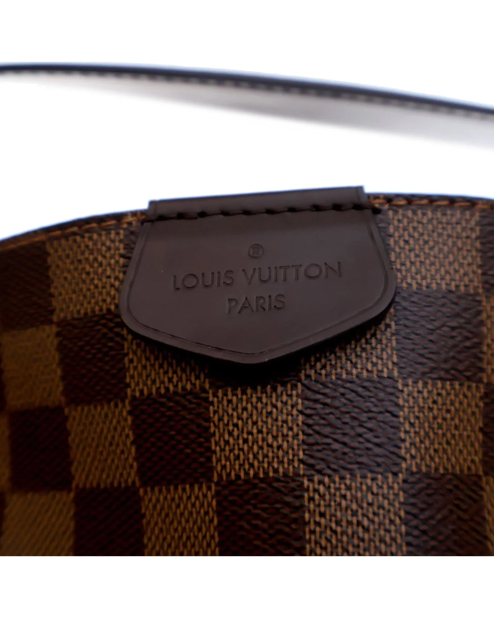 Damier Ebene Canvas Handbag with Leather Strap and Interior Zip Pocket