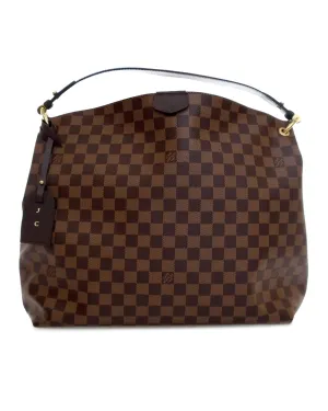 Damier Ebene Canvas Handbag with Leather Strap and Interior Zip Pocket