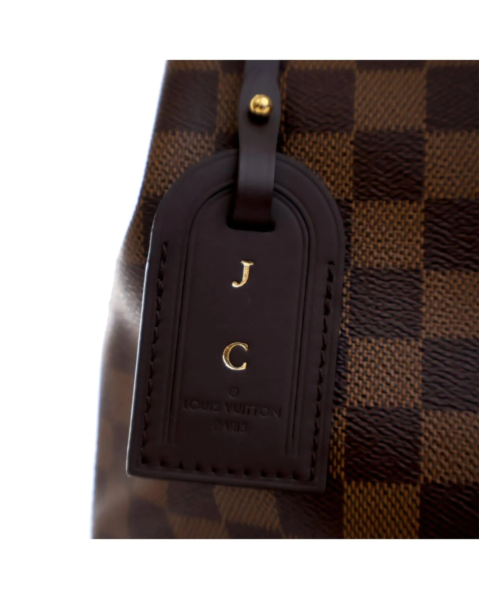 Damier Ebene Canvas Handbag with Leather Strap and Interior Zip Pocket