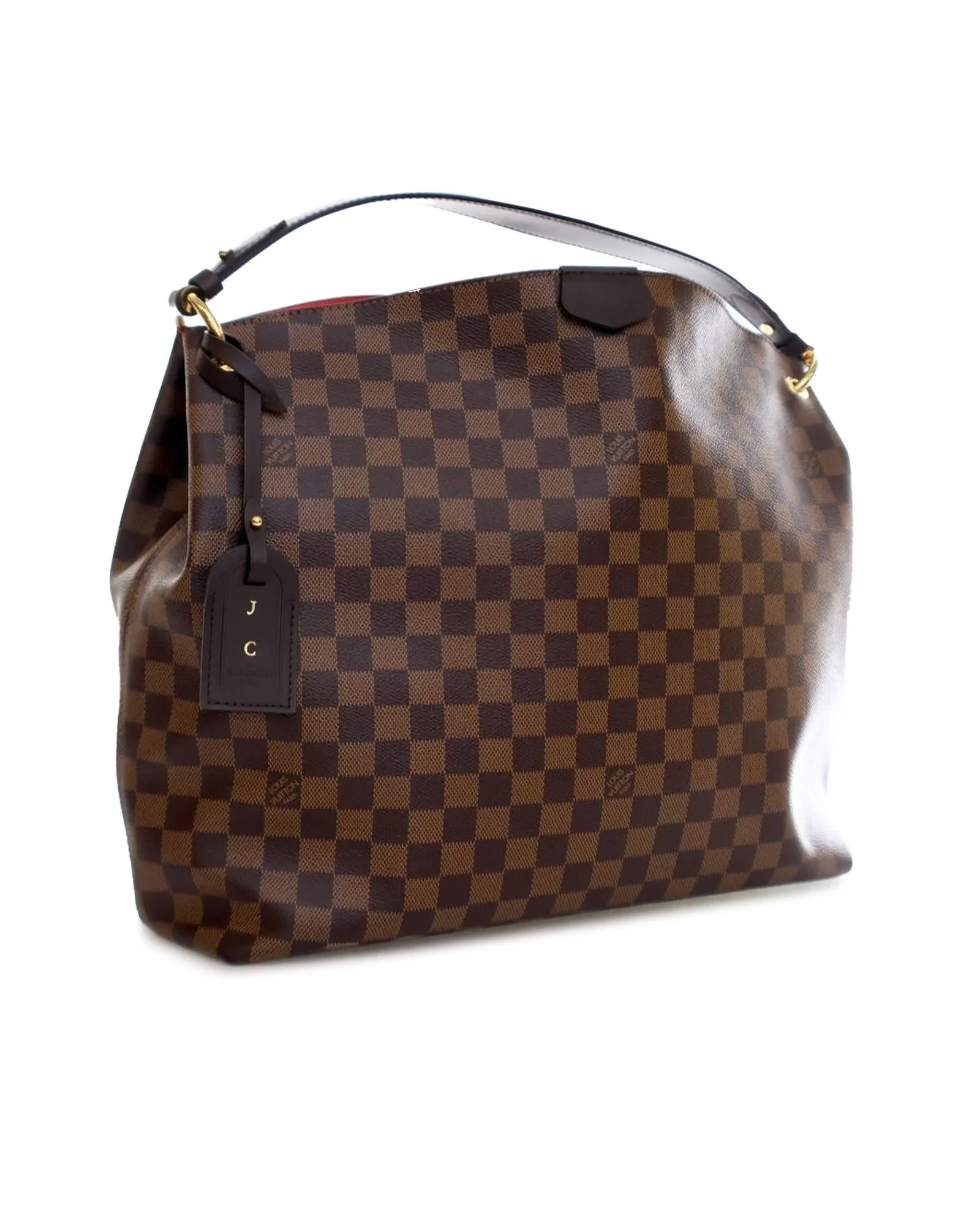 Damier Ebene Canvas Handbag with Leather Strap and Interior Zip Pocket