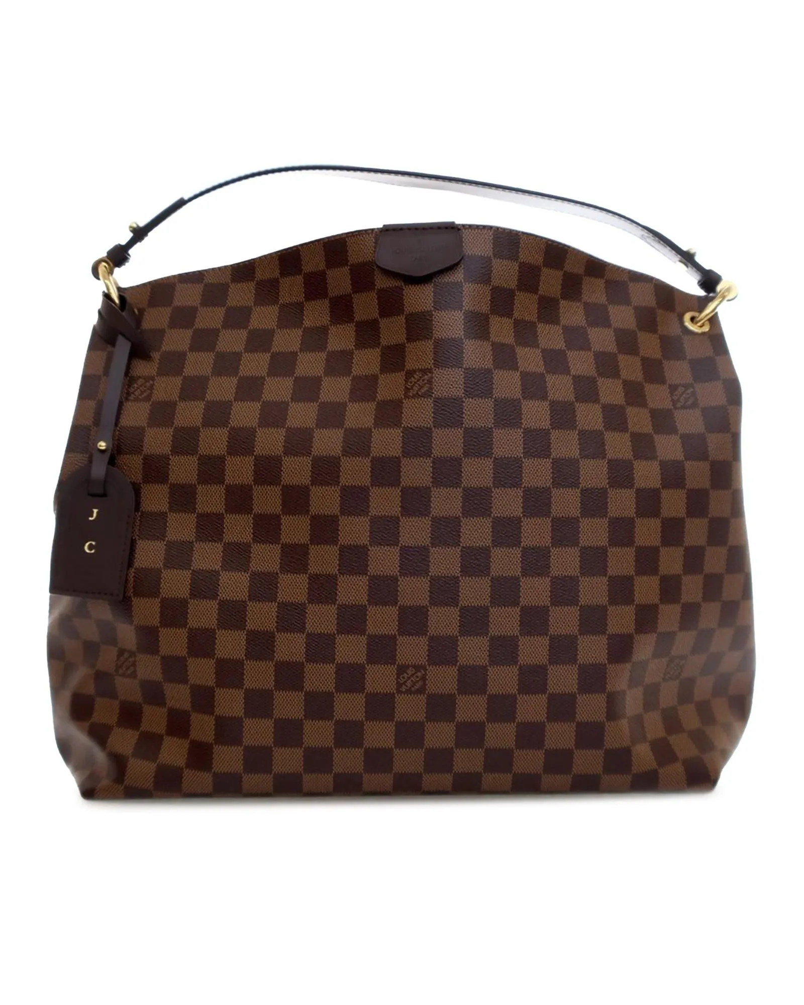 Damier Ebene Canvas Handbag with Leather Strap and Interior Zip Pocket