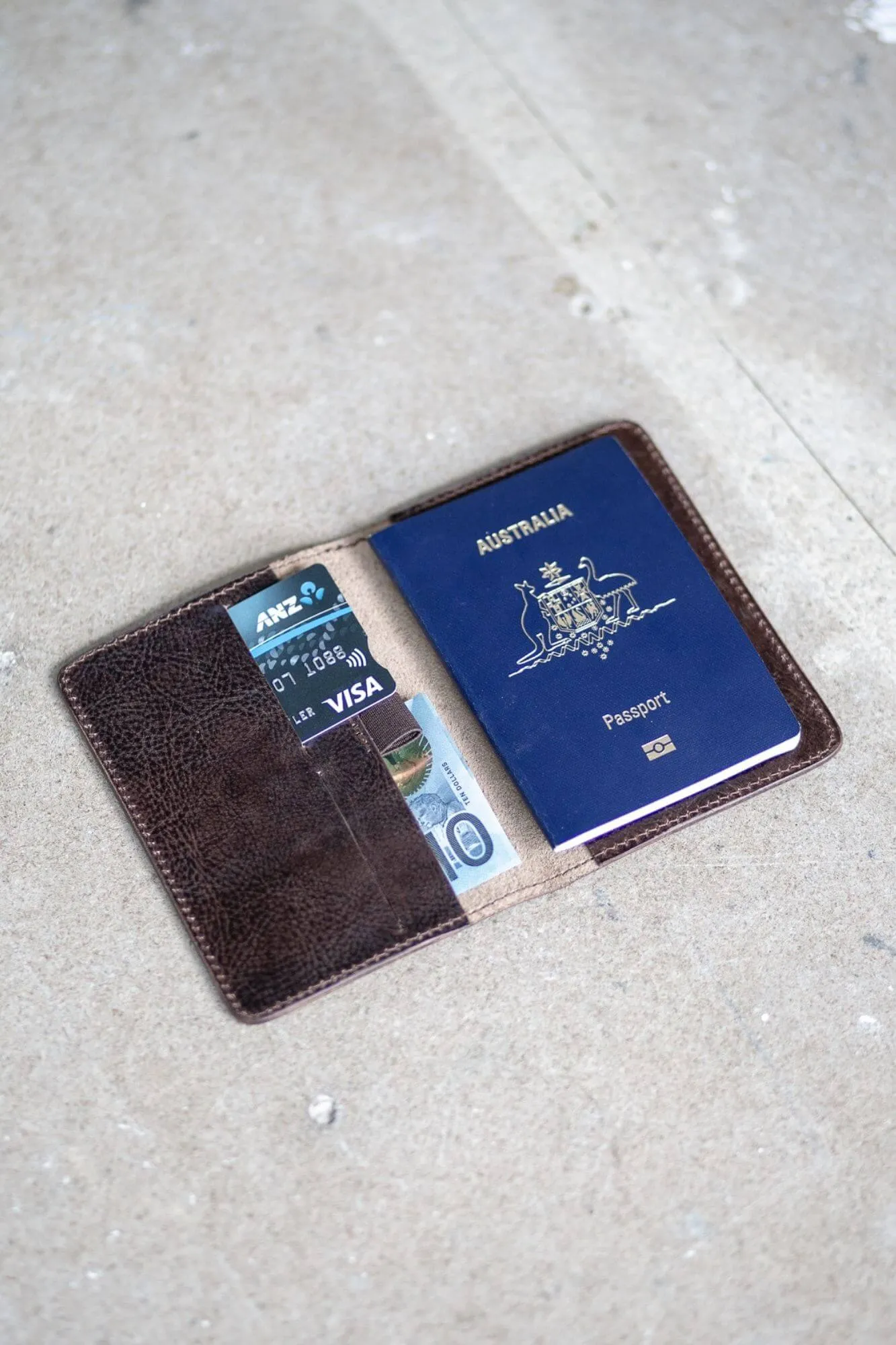 Dark Crunchy Leather Passport and Card Holder