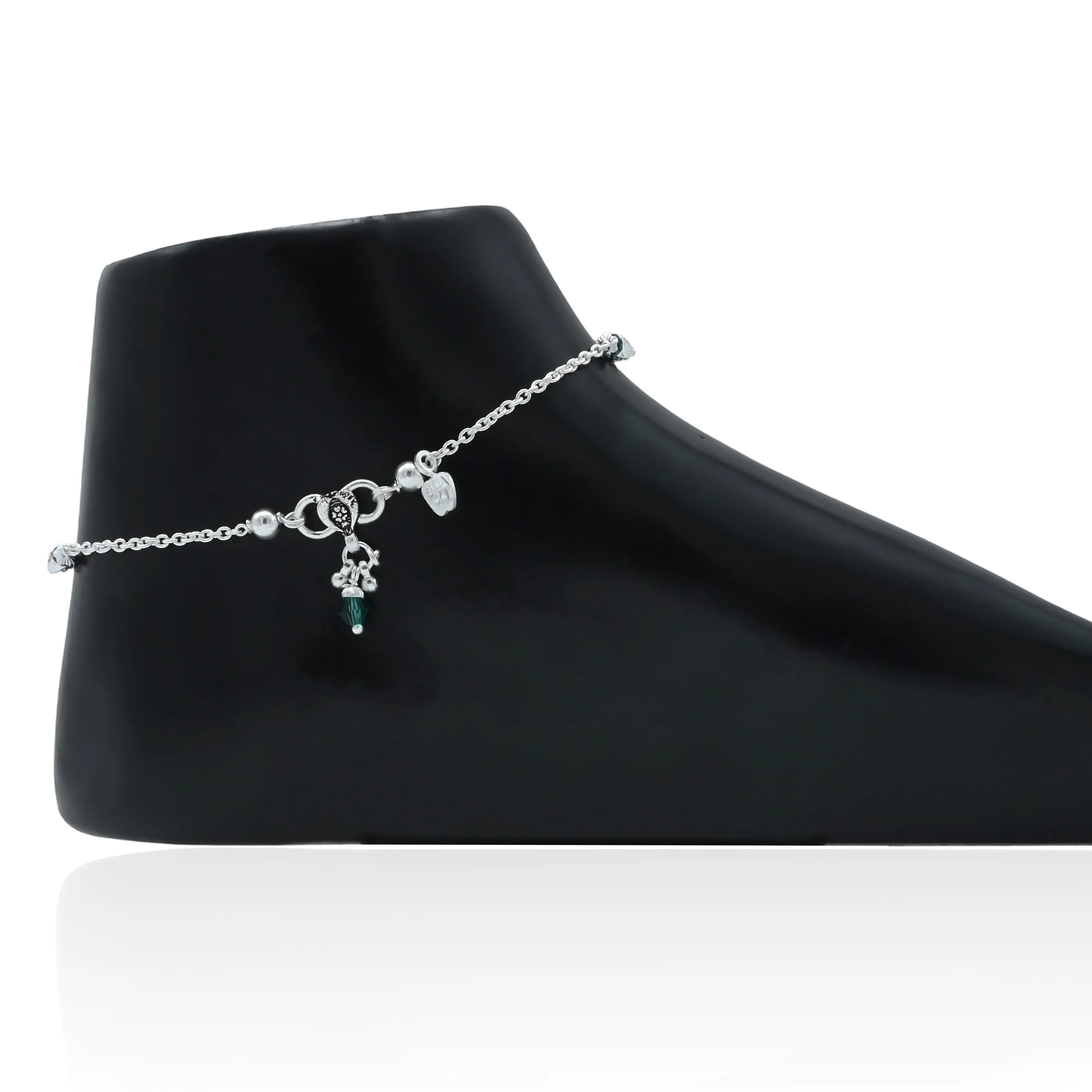 Delicate Silver Payal with Multi-Color Beads and Teardrop Design