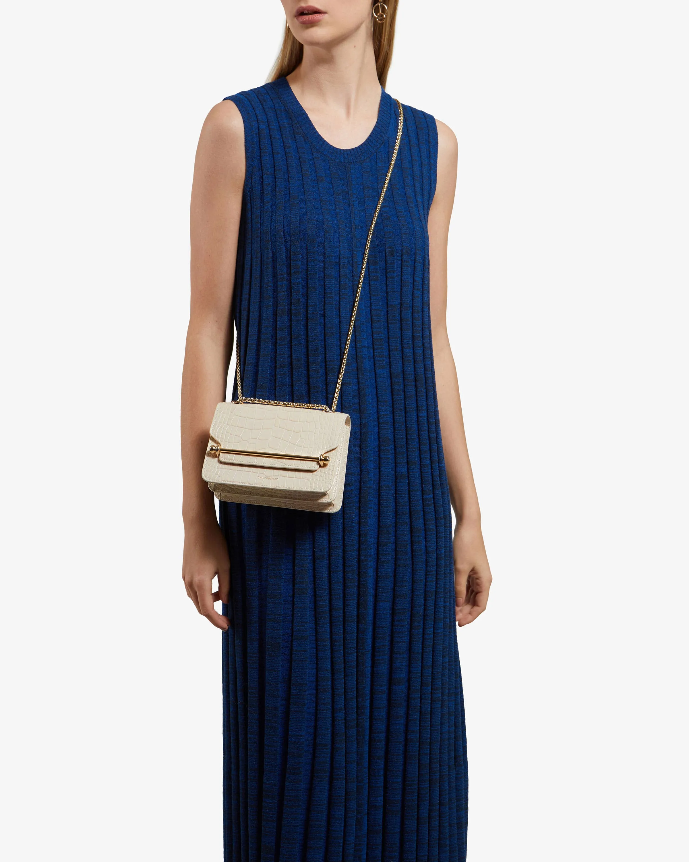 East/West Mini - Croc-Embossed Leather Vanilla