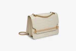 East/West Mini - Croc-Embossed Leather Vanilla