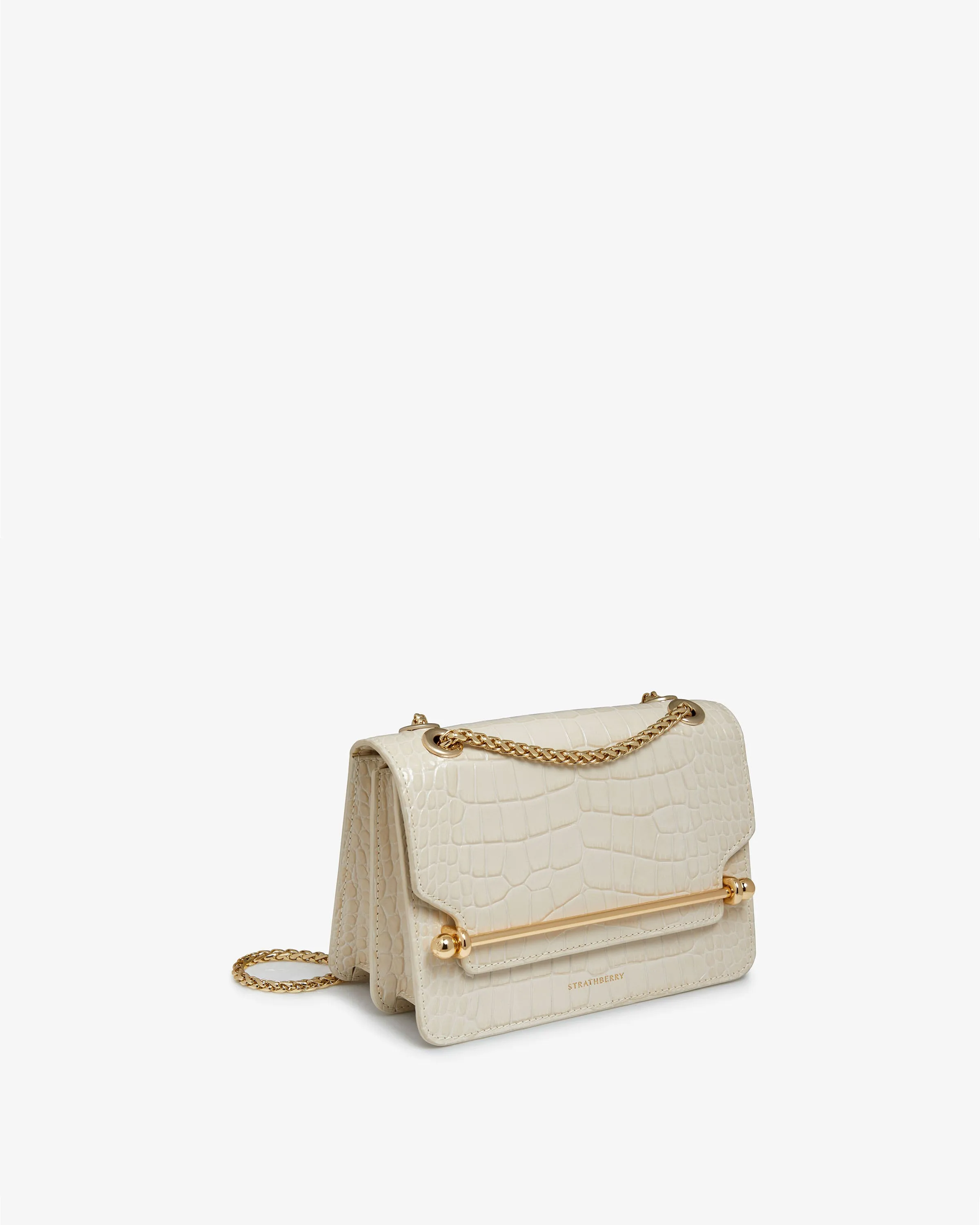East/West Mini - Croc-Embossed Leather Vanilla