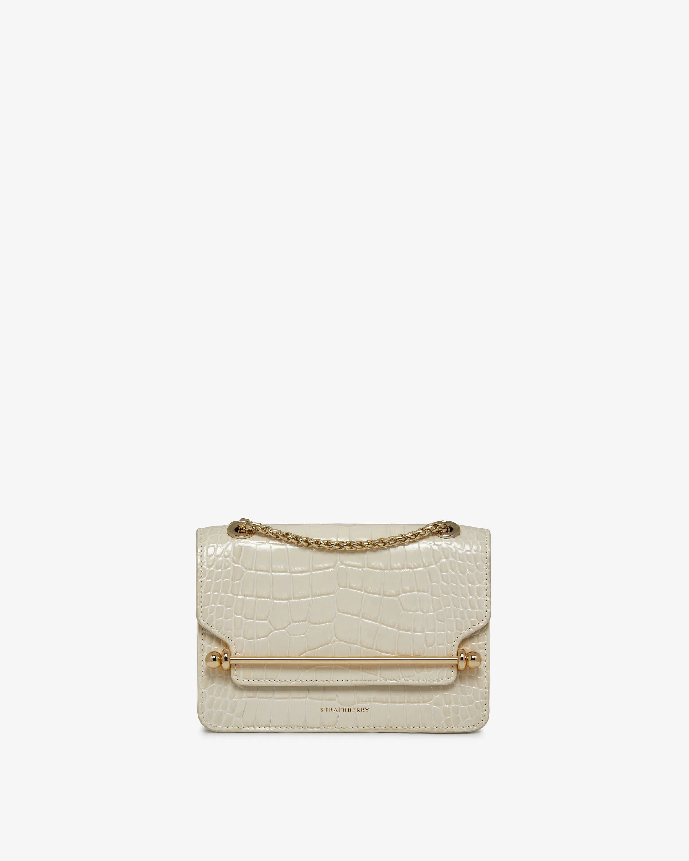 East/West Mini - Croc-Embossed Leather Vanilla