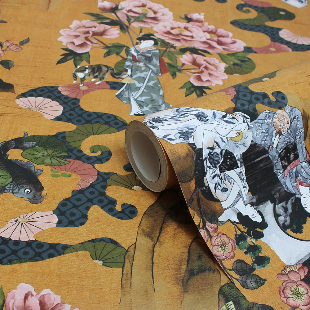 Geisha Floral Wallpaper Ochre