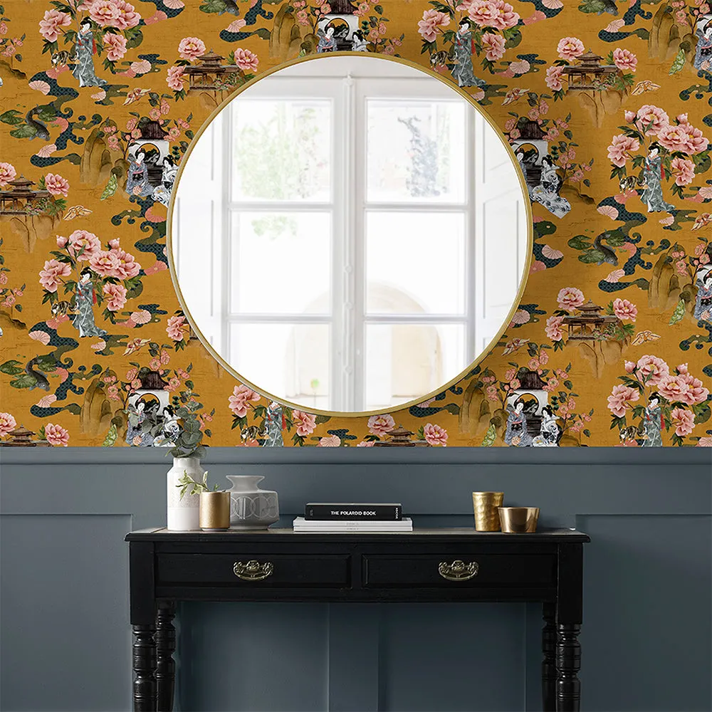 Geisha Floral Wallpaper Ochre