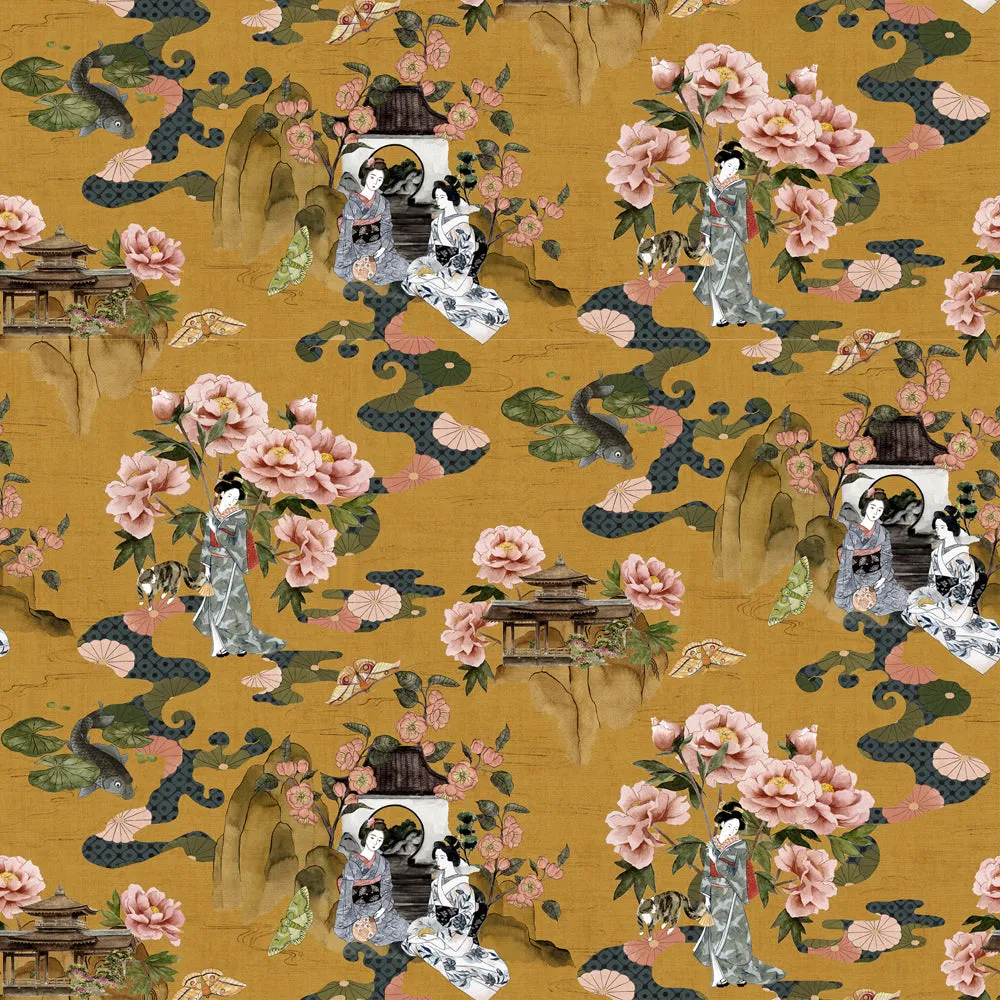 Geisha Floral Wallpaper Ochre