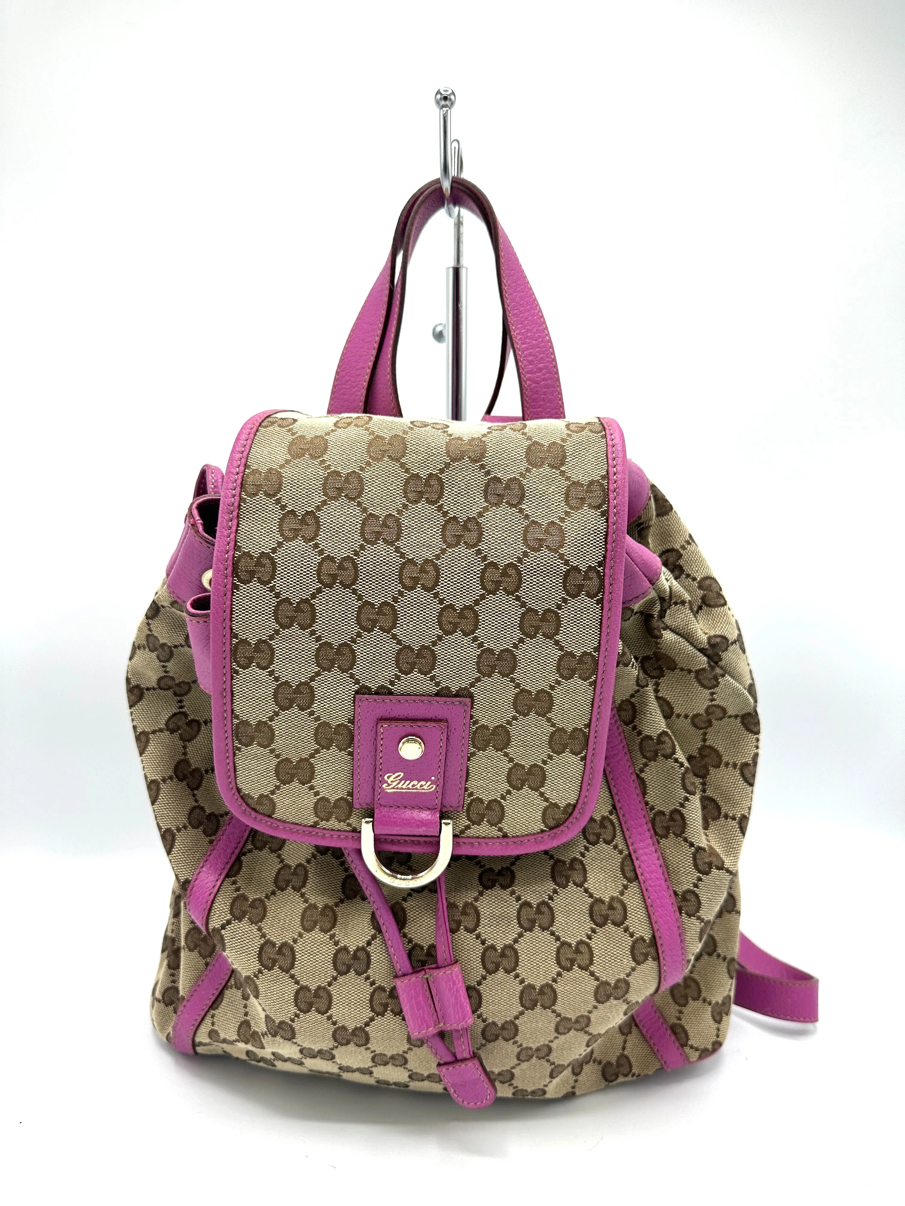 GG Canvas Pink Leather Trimmed Backpack