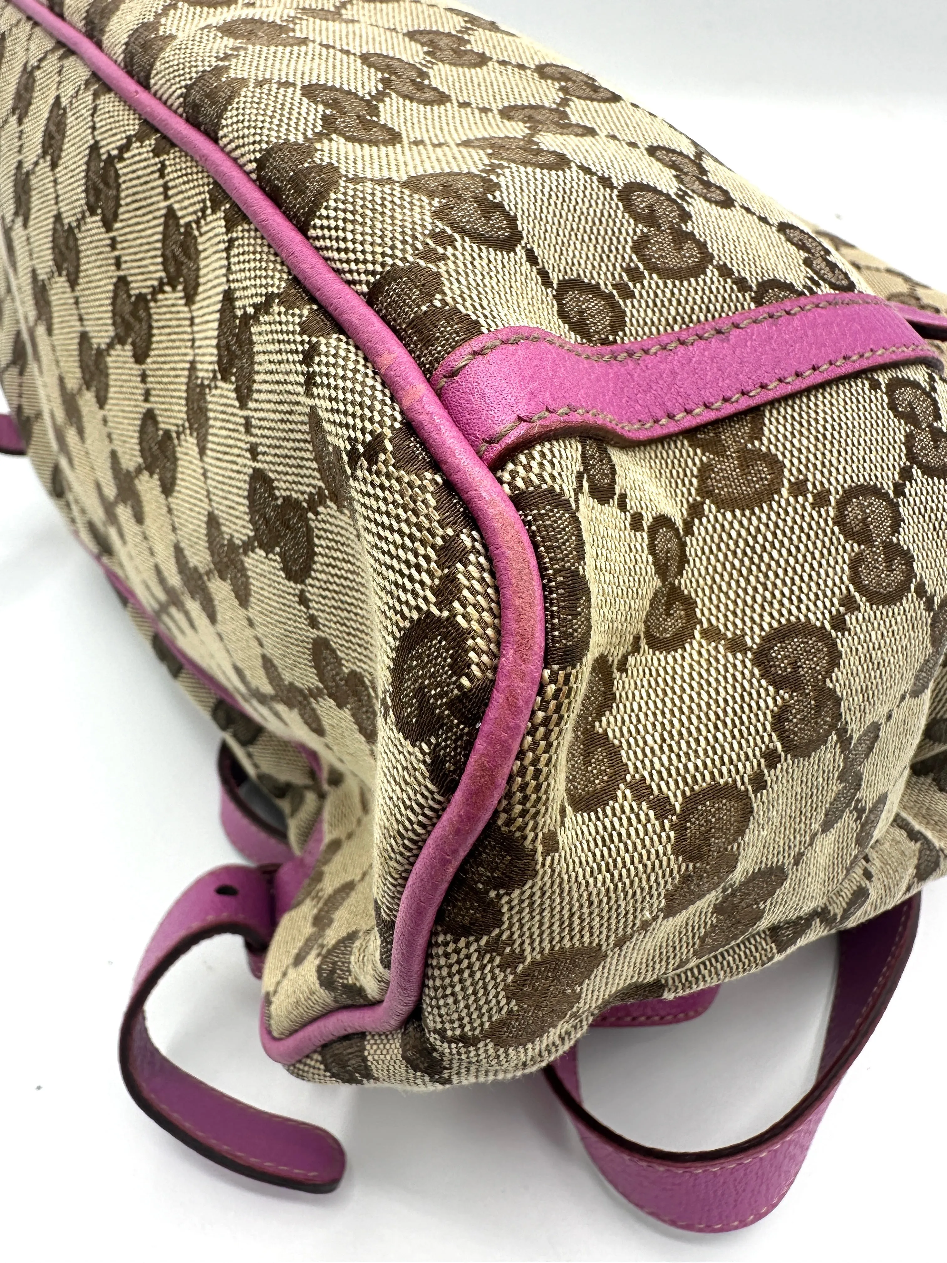 GG Canvas Pink Leather Trimmed Backpack