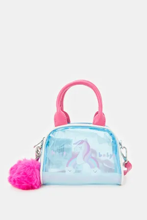 Girls Blue And Fuchsia Embellished Cross Body Bag