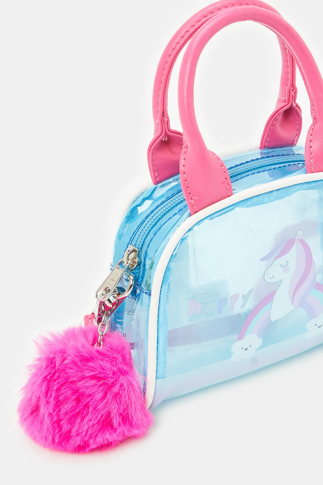Girls Blue And Fuchsia Embellished Cross Body Bag