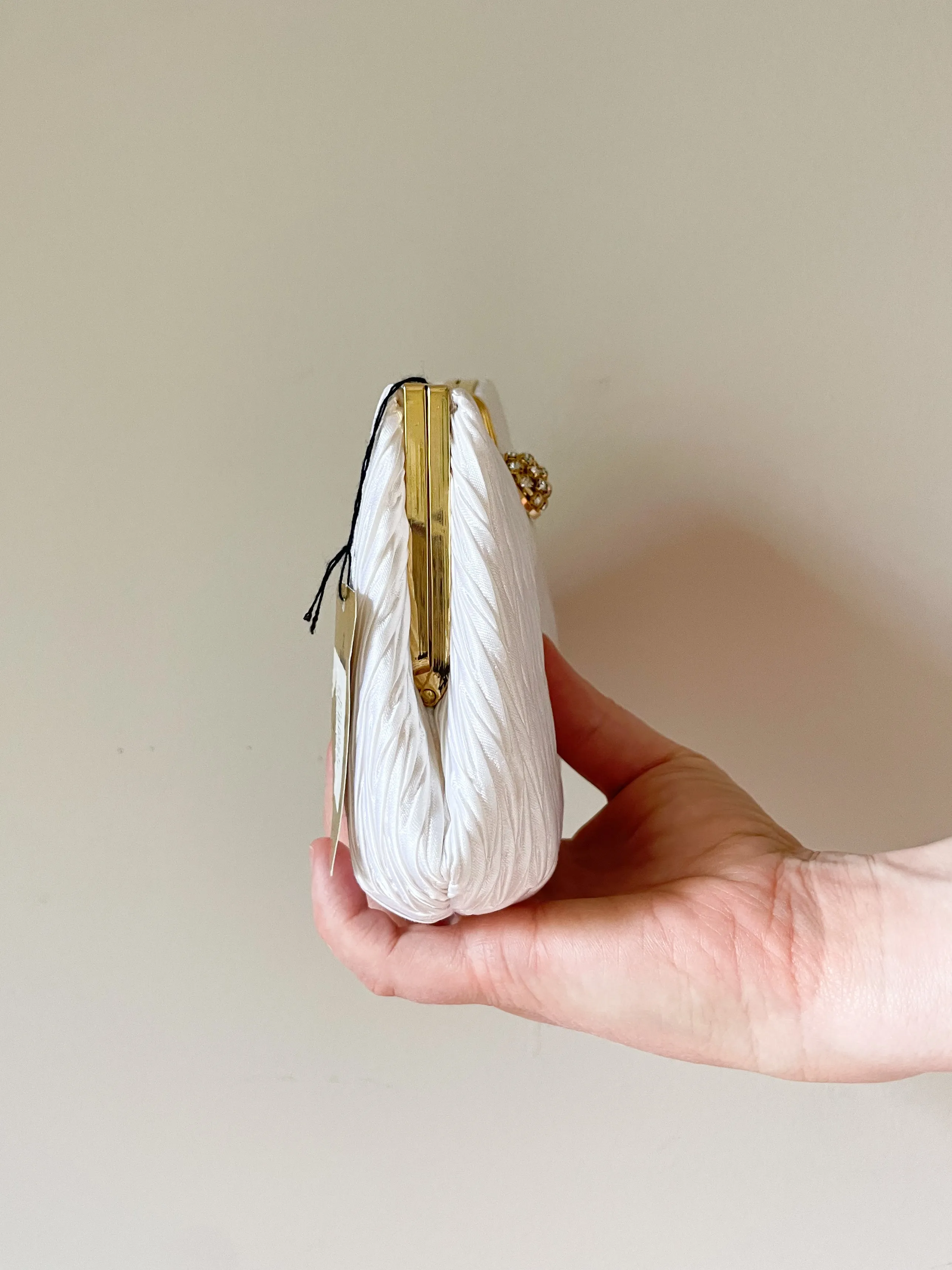 Golco White Satin Gold Sparkle 2-in-1 Evening Bag Clutch NWT