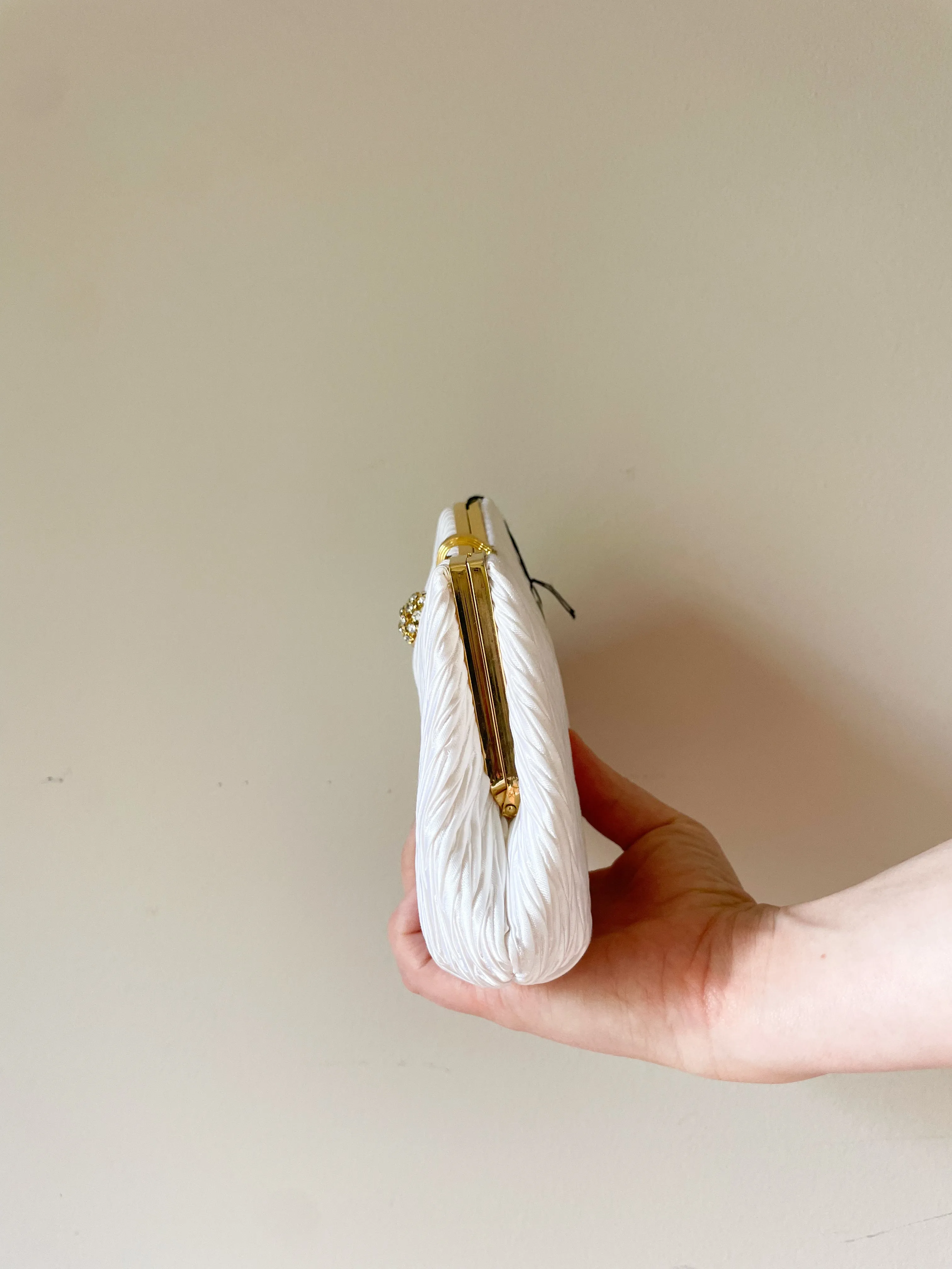 Golco White Satin Gold Sparkle 2-in-1 Evening Bag Clutch NWT
