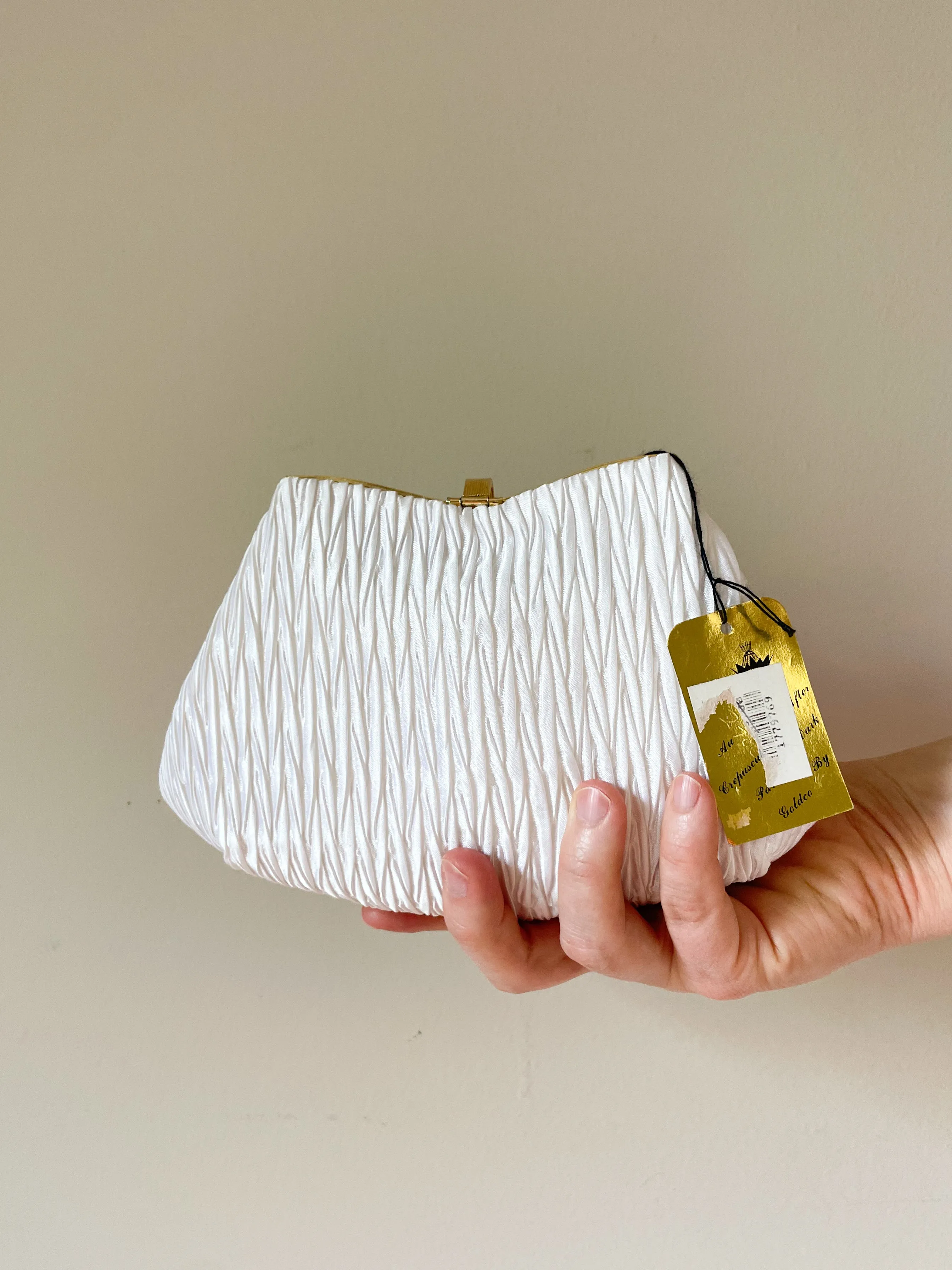 Golco White Satin Gold Sparkle 2-in-1 Evening Bag Clutch NWT
