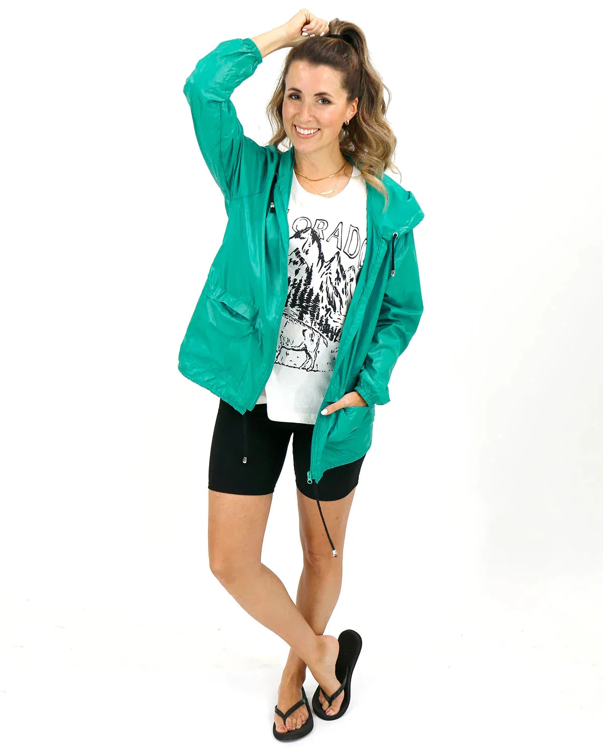 Grace and Lace Packable Rain Jacket - Aquamarine