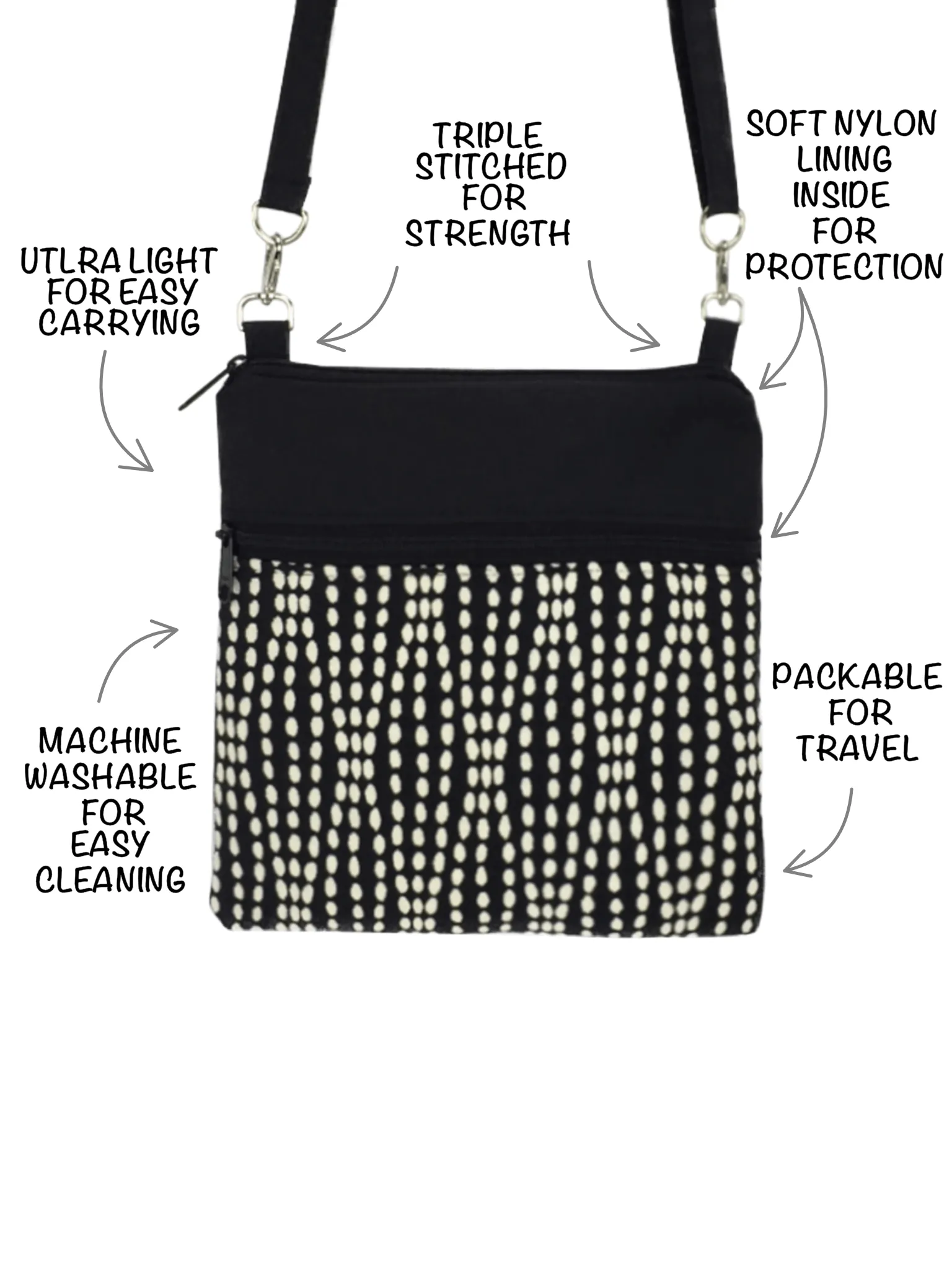 Granite Damask | Dark Grey Nylon | Mini Square Crossbody Bag