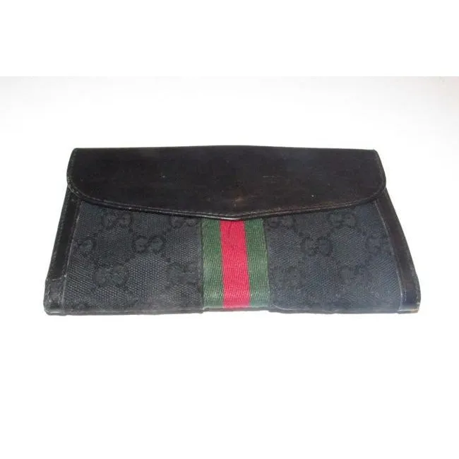 Gucci Black G Printed Green Stripe Collection Wallet