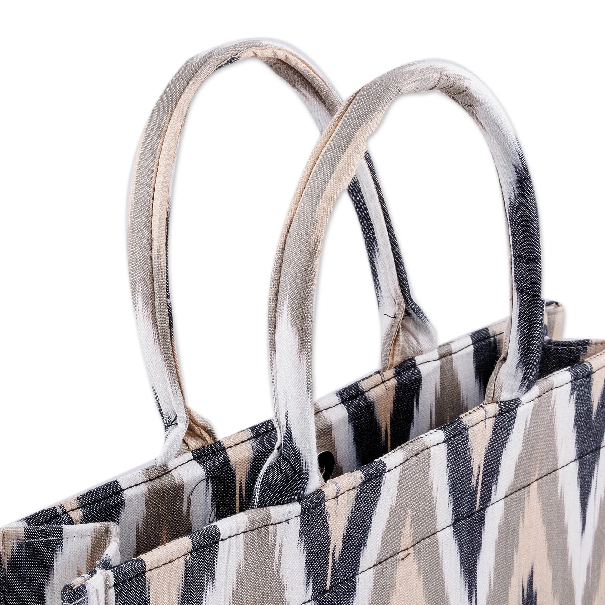 Handcrafted Ikat Cotton Tote Bag in Brown Black and White - Splendorous Style | NOVICA