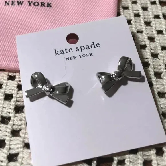 Kate Spade Skinny Mini Bow Stud Earrings in Silver