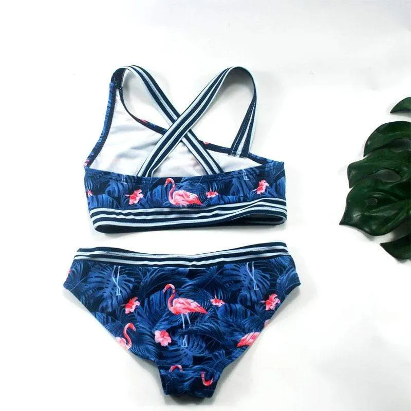 Kid Girl's Cute Flamingo Print Swimsuit