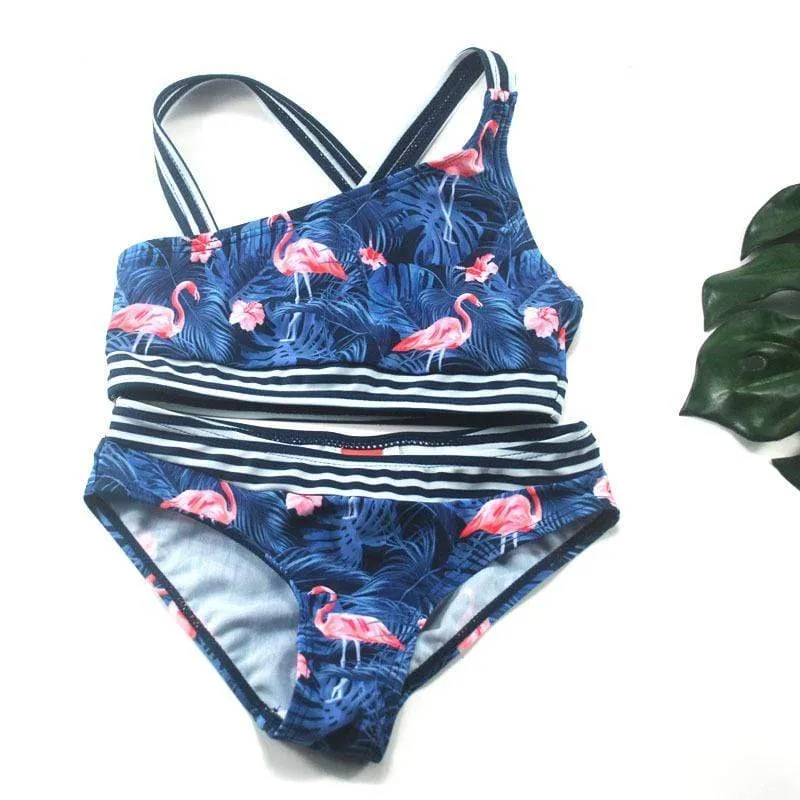 Kid Girl's Cute Flamingo Print Swimsuit