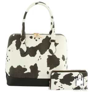 LE MIEL Cow Printed 2-in-1 Satchel - Black & White