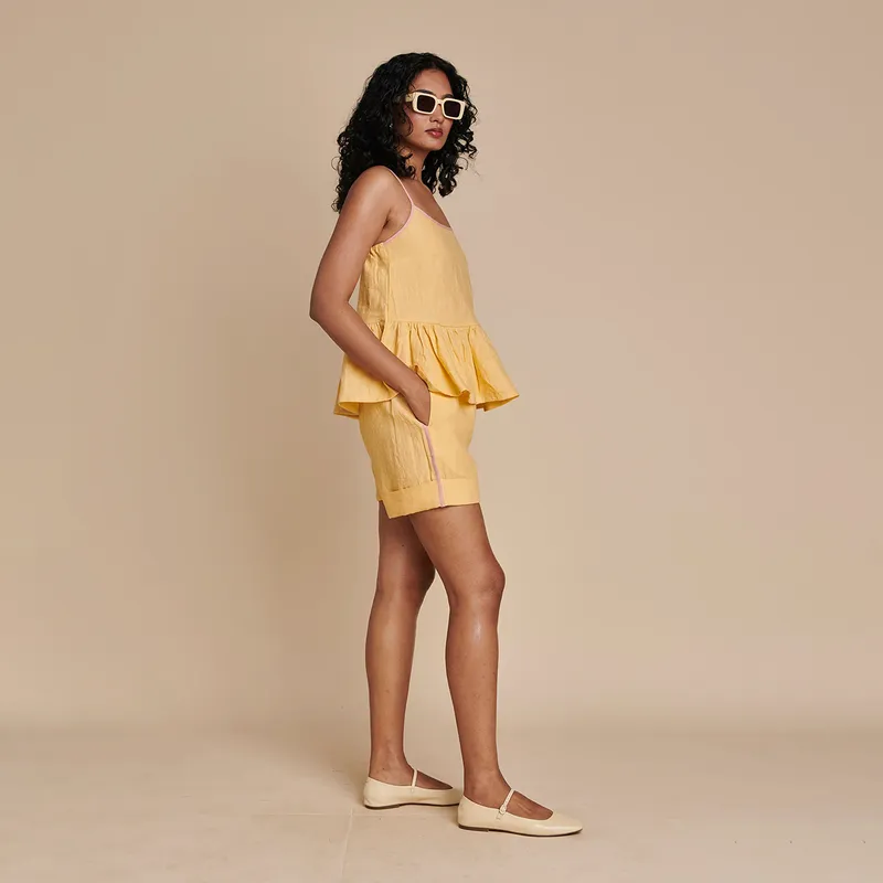 Linen Slip Top & Shorts Set | Yellow | Adjustable Strap