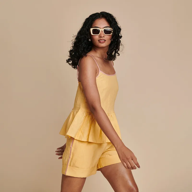 Linen Slip Top & Shorts Set | Yellow | Adjustable Strap
