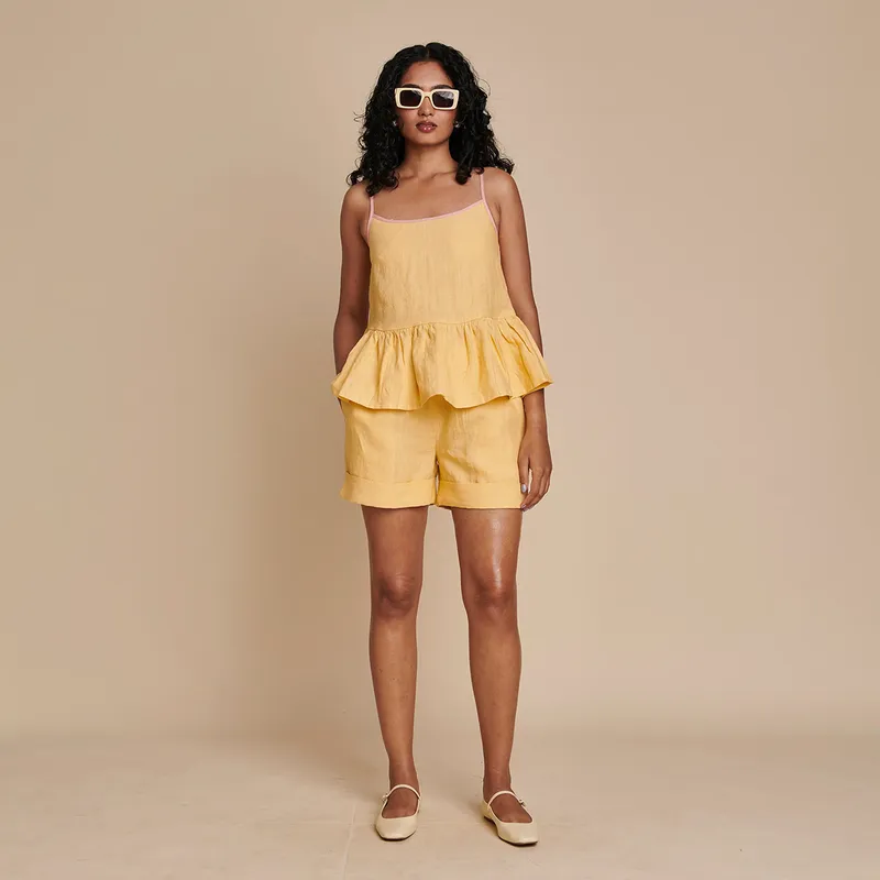 Linen Slip Top & Shorts Set | Yellow | Adjustable Strap