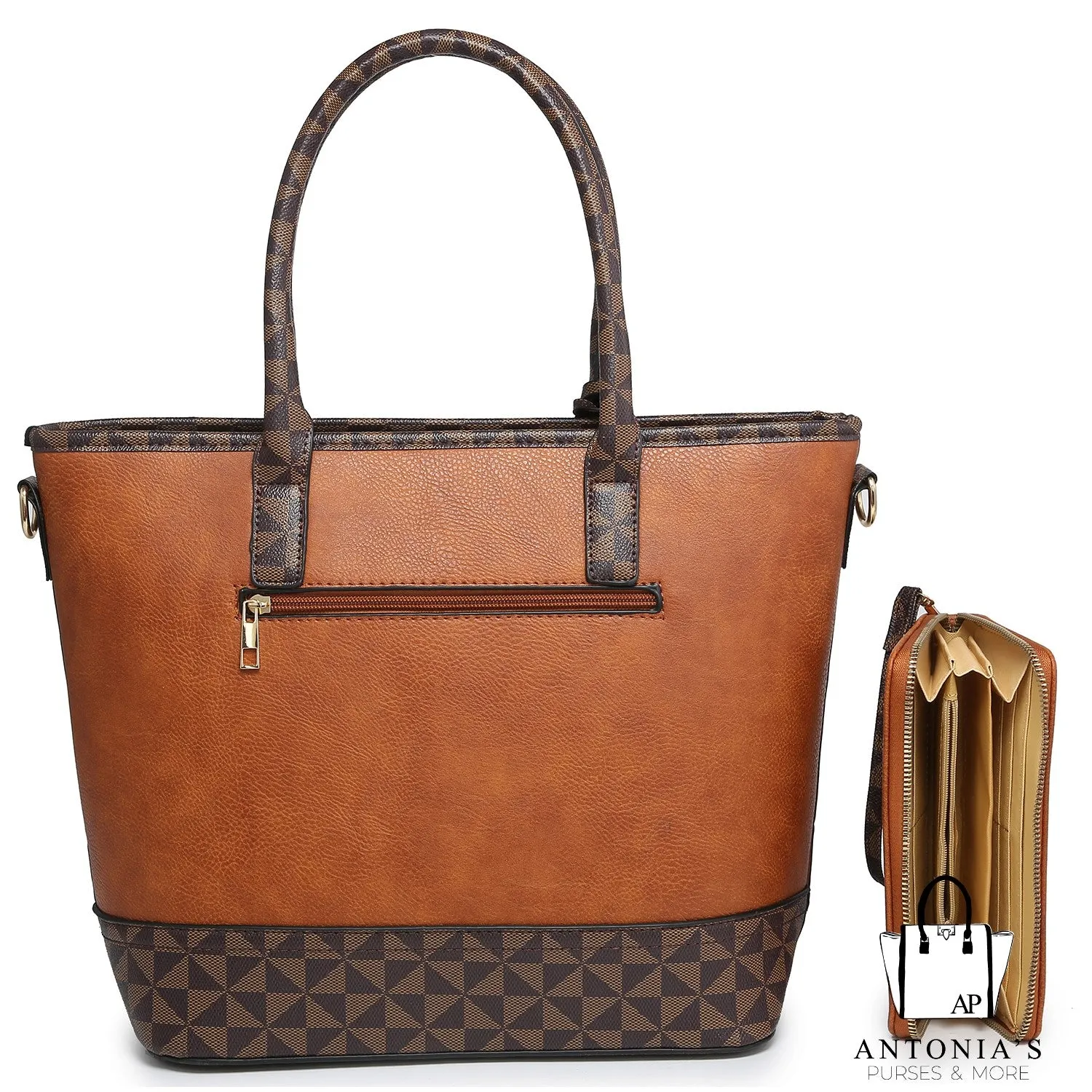 LUXIE COLLECTION Monogram Color block 2-in-1 Shopper Set - Brown & Coffee