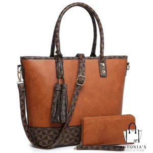 LUXIE COLLECTION Monogram Color block 2-in-1 Shopper Set - Brown & Coffee