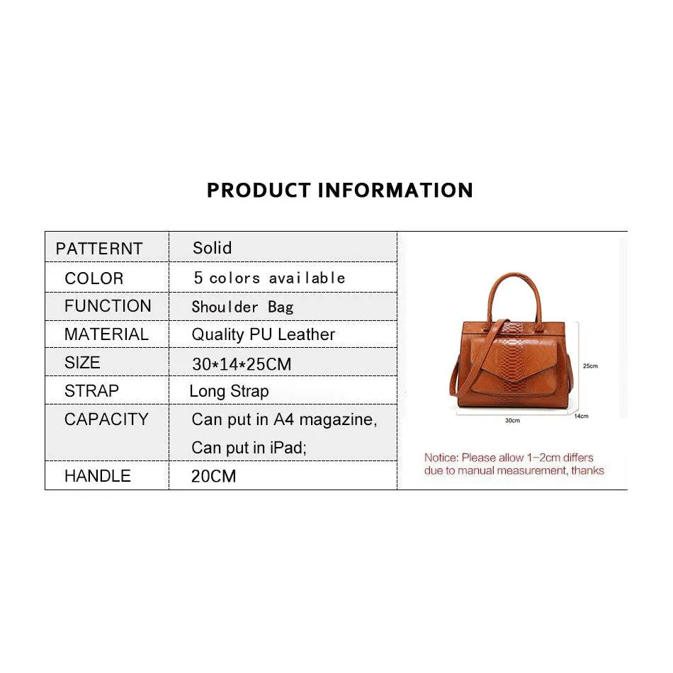 Luxury CrocTex PU Leather Shoulder Bag