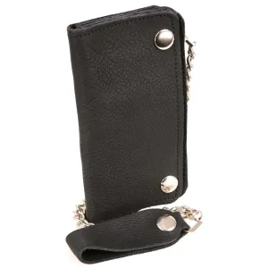 Milwaukee Leather MLW7883 Men's 6 Black Naked Leather Soft Biker Wallet - Bi-Fold Anti-Theft Stainless Steel Chain