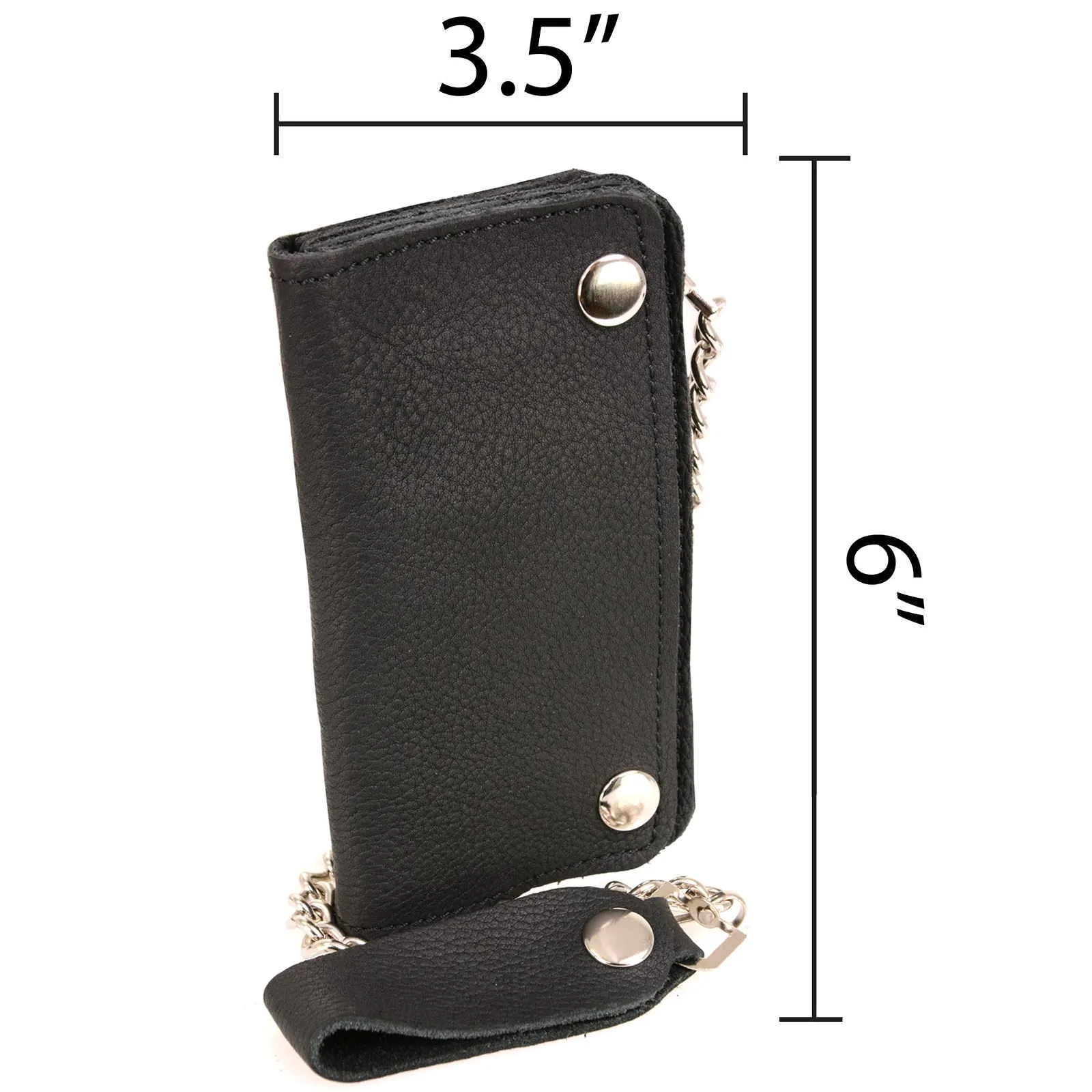 Milwaukee Leather MLW7883 Men's 6 Black Naked Leather Soft Biker Wallet - Bi-Fold Anti-Theft Stainless Steel Chain