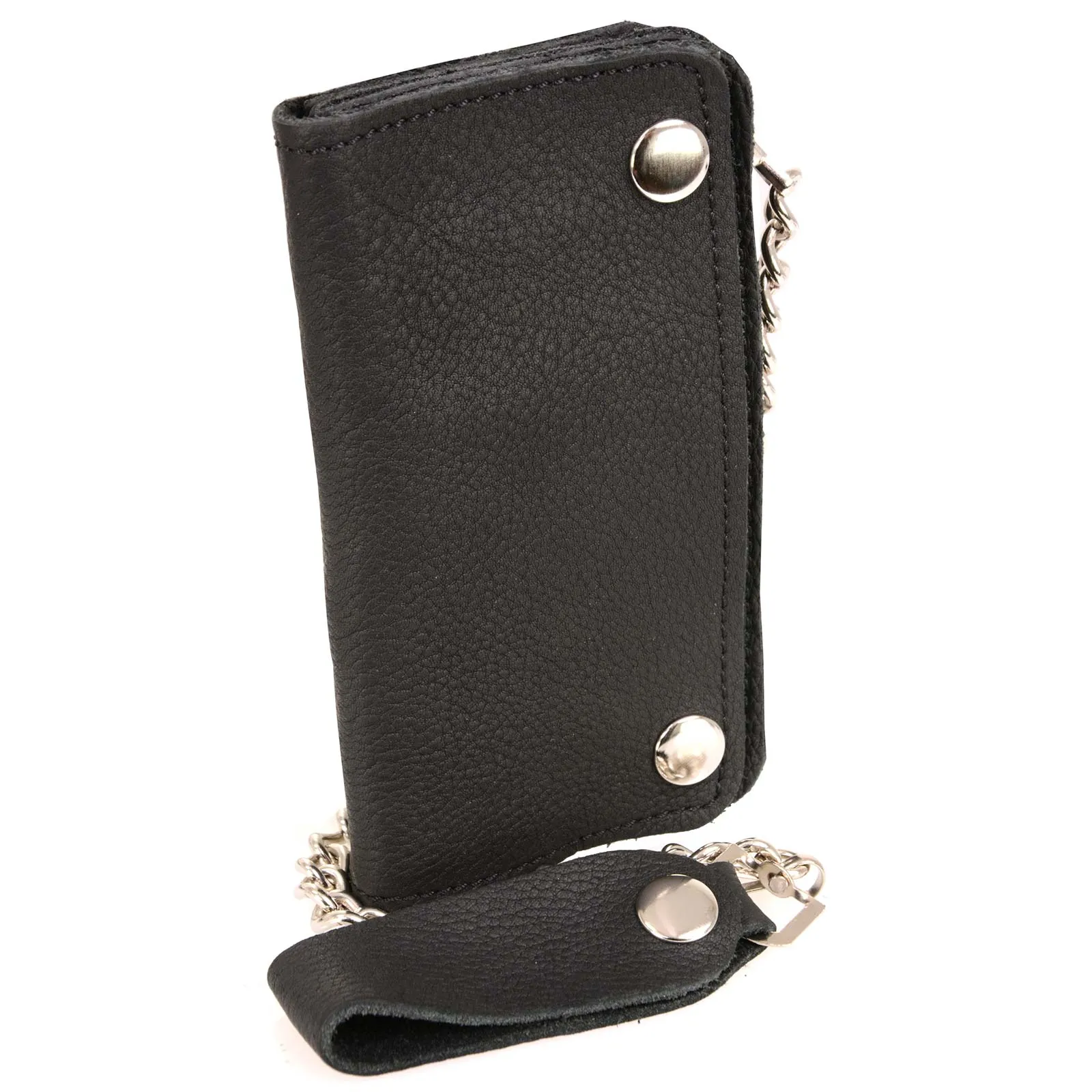 Milwaukee Leather MLW7883 Men's 6 Black Naked Leather Soft Biker Wallet - Bi-Fold Anti-Theft Stainless Steel Chain