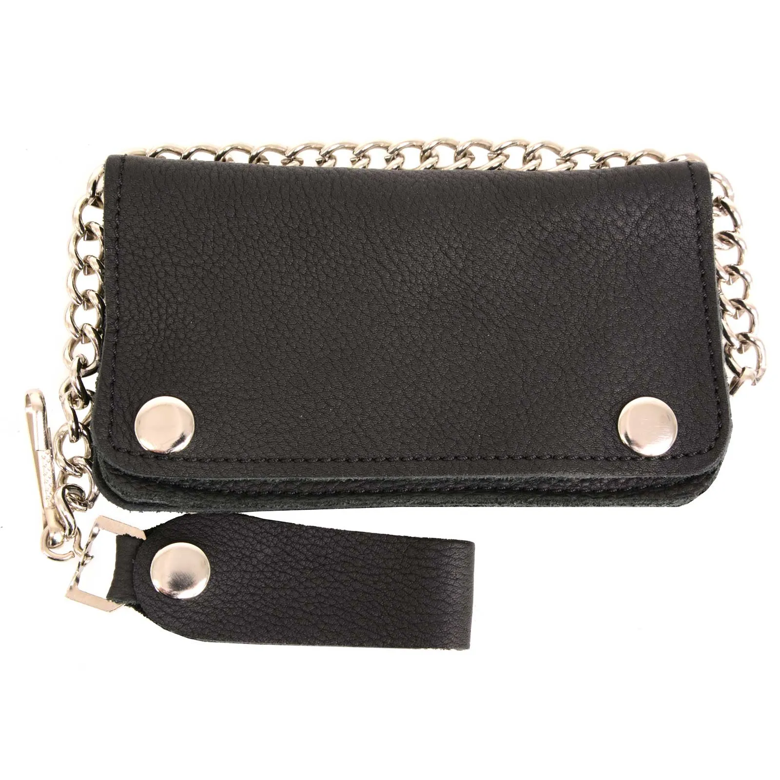 Milwaukee Leather MLW7883 Men's 6 Black Naked Leather Soft Biker Wallet - Bi-Fold Anti-Theft Stainless Steel Chain