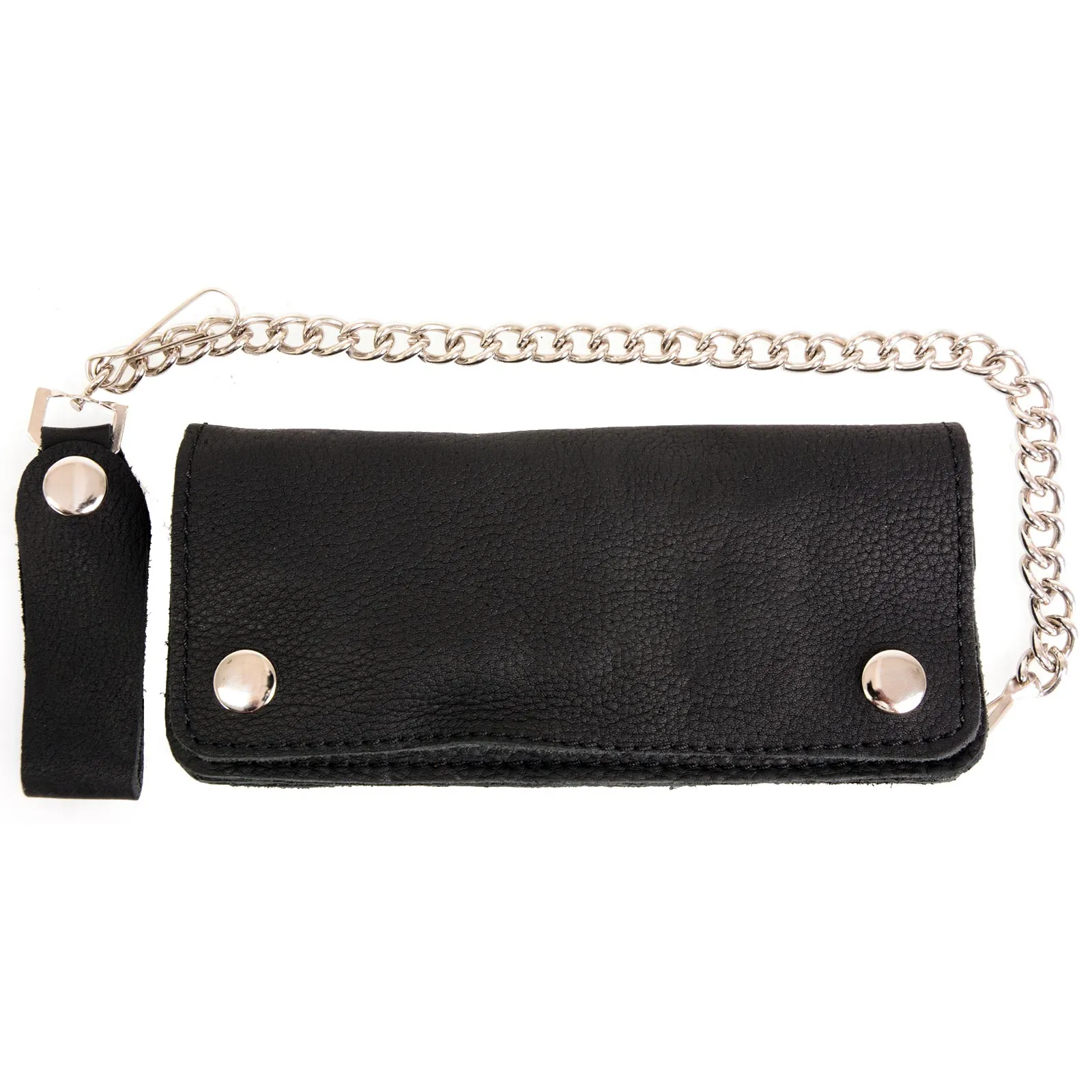 Milwaukee Leather MLW7889 Men's 7.5 Black Naked Leather Soft Biker Wallet - Bi-Fold Anti-Theft Stainless Steel Chain