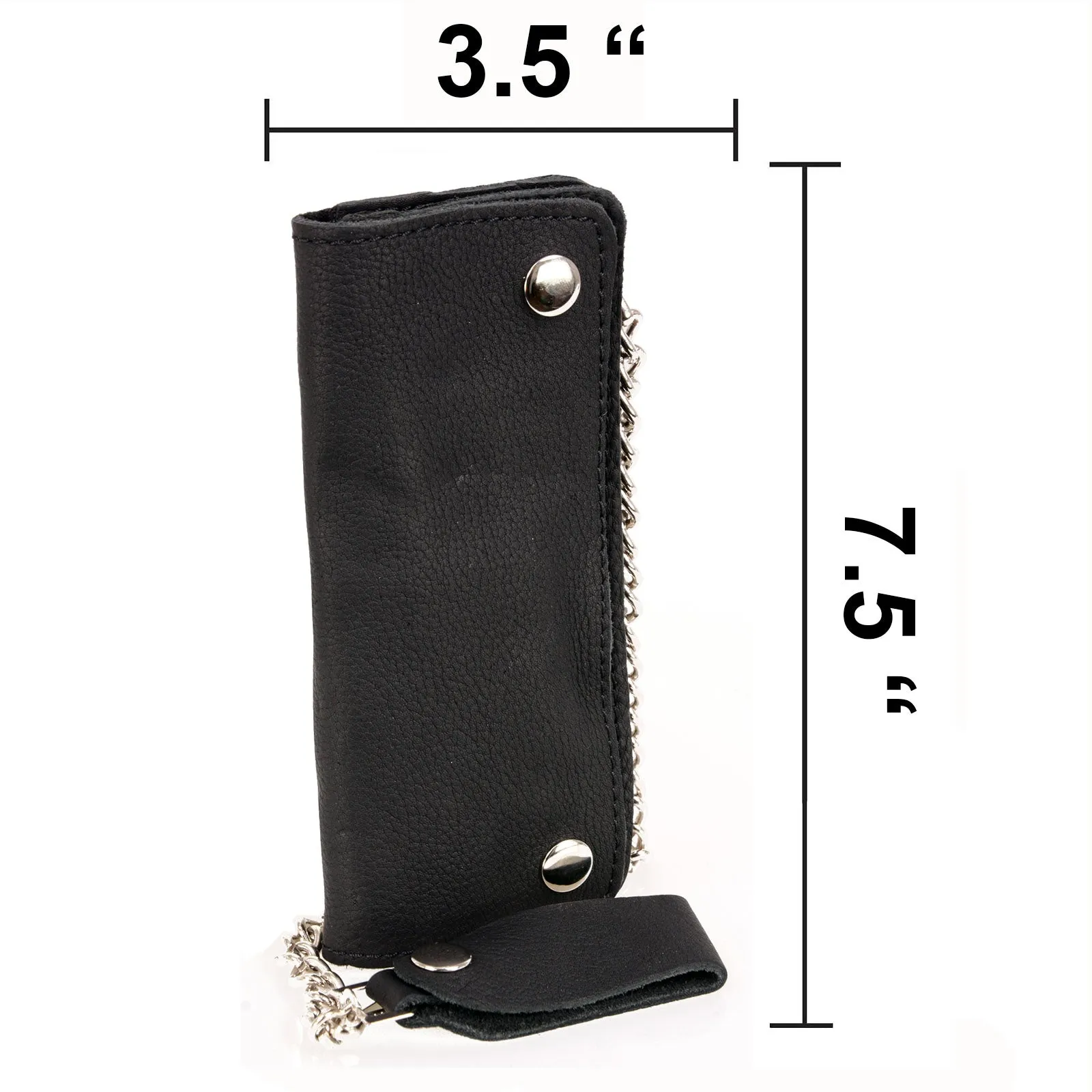 Milwaukee Leather MLW7889 Men's 7.5 Black Naked Leather Soft Biker Wallet - Bi-Fold Anti-Theft Stainless Steel Chain