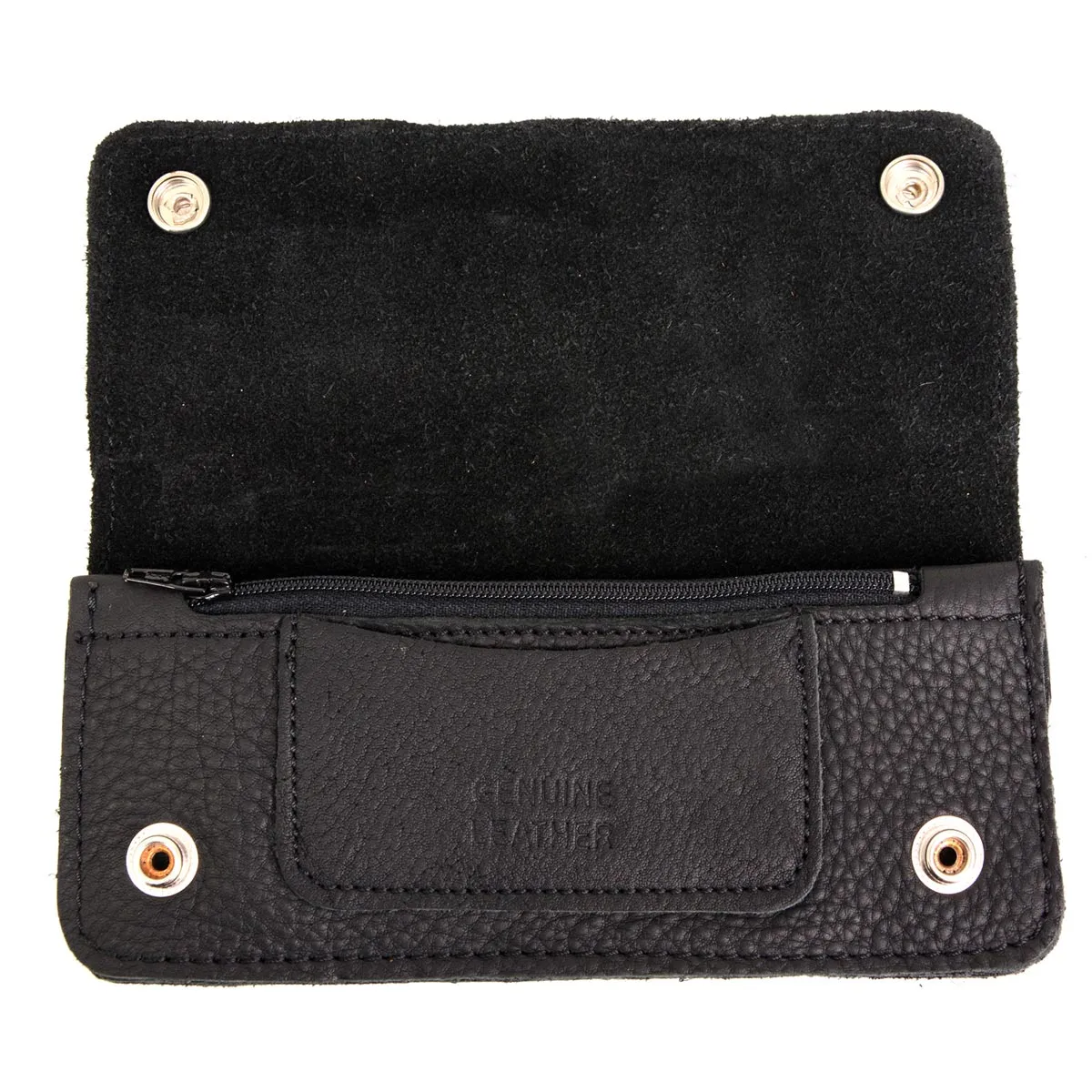 Milwaukee Leather MLW7889 Men's 7.5 Black Naked Leather Soft Biker Wallet - Bi-Fold Anti-Theft Stainless Steel Chain
