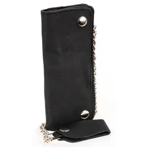 Milwaukee Leather MLW7889 Men's 7.5 Black Naked Leather Soft Biker Wallet - Bi-Fold Anti-Theft Stainless Steel Chain
