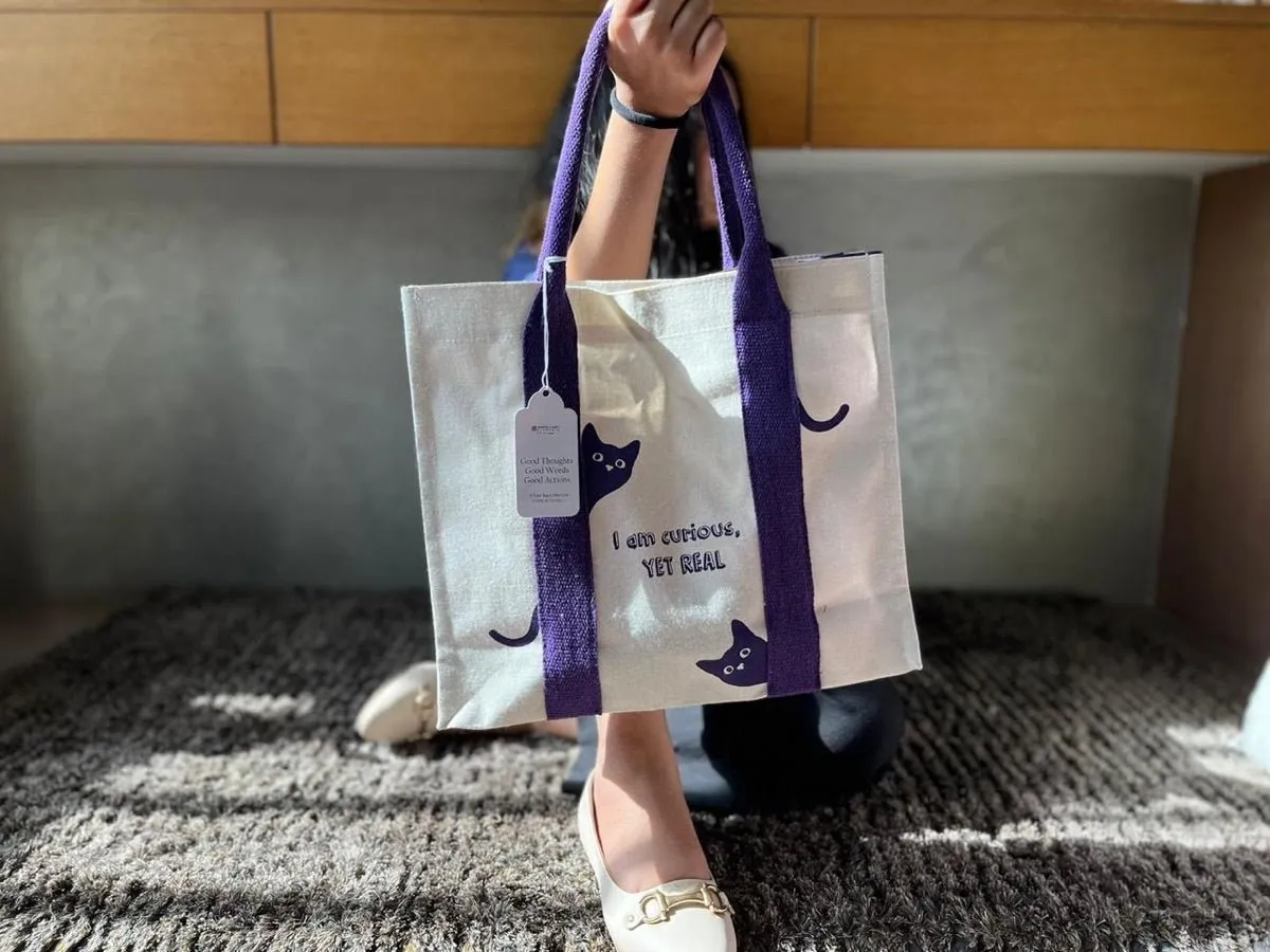 Mindful Canvas Tote Bag-Cat Print