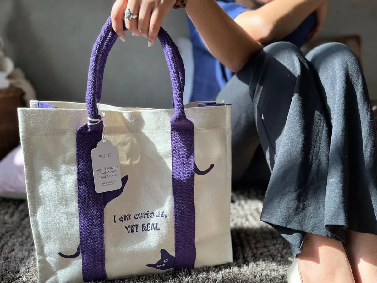Mindful Canvas Tote Bag-Cat Print